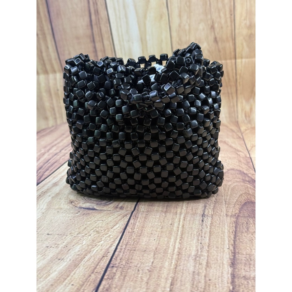 The Sak Black Beaded Mini Tote Handbag Cube Bead Top Handle Bag